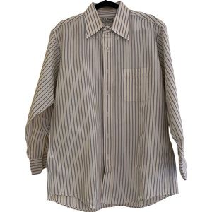 L. L. Bean Creamy Yellow with Light Blue Stripe Button Down Shirt 16/32